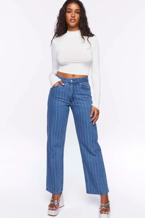 Rhinestone-Striped 90S-Fit Jeans
