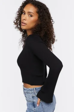 Ribbed Bell-Sleeve Crop Top