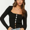 Ribbed Button-Loop Cardigan Sweater