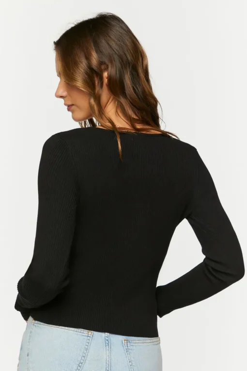 Ribbed Button-Loop Cardigan Sweater