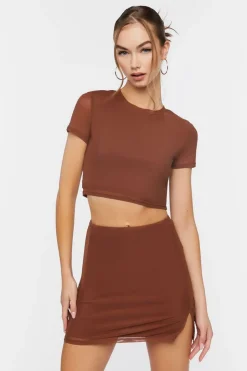 Ribbed Cropped Tee & Mini Skirt Set