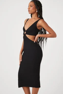 Ribbed Cutout O-Ring Midi Dress