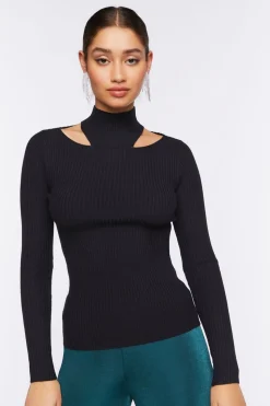 Ribbed Cutout Sweater-Knit Top
