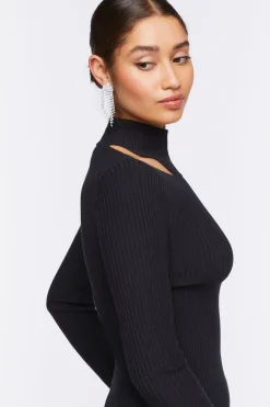 Ribbed Cutout Sweater-Knit Top