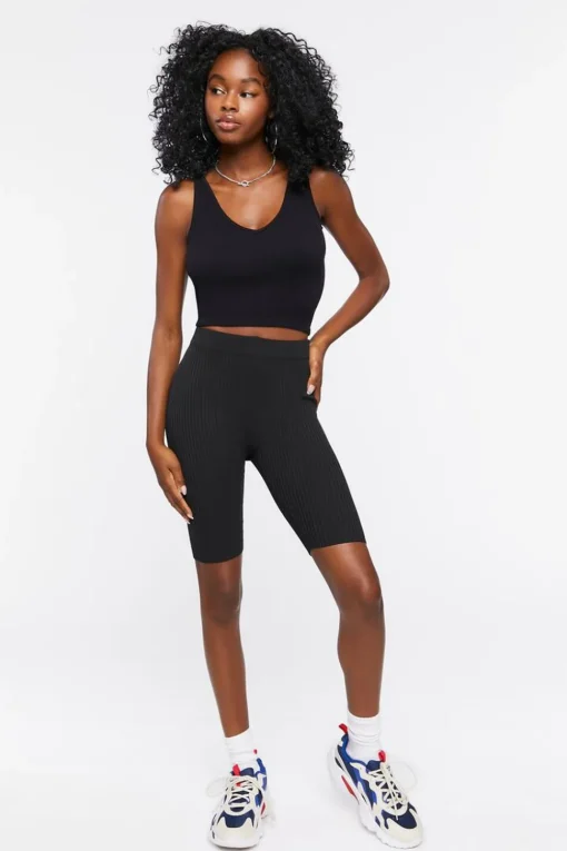Ribbed Knit Biker Shorts