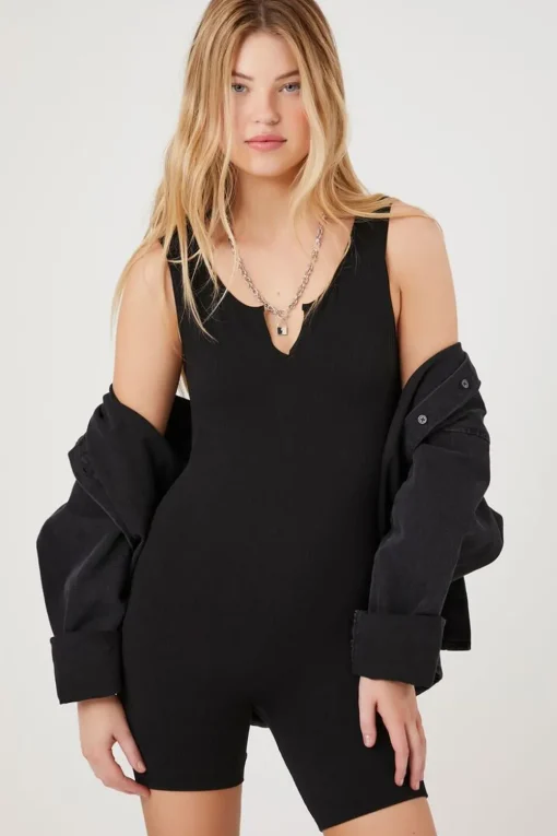 Ribbed Knit Fitted Romper
