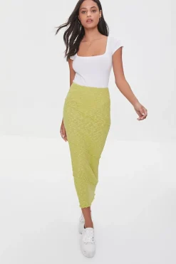 Ribbed Lettuce-Edge Pencil Skirt