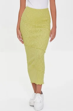 Ribbed Lettuce-Edge Pencil Skirt