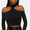 Ribbed Open-Shoulder Crop Top