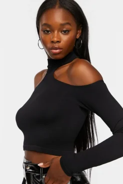 Ribbed Open-Shoulder Crop Top