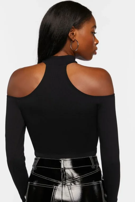 Ribbed Open-Shoulder Crop Top