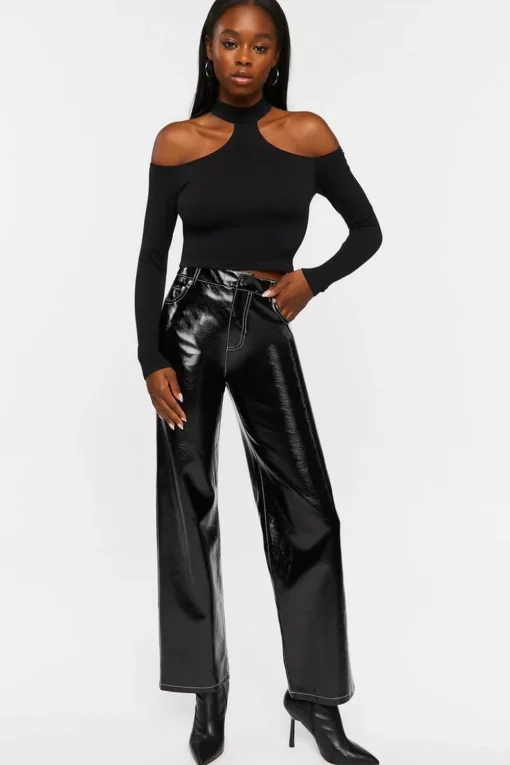 Ribbed Open-Shoulder Crop Top