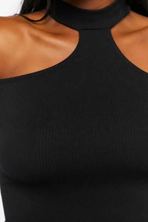 Ribbed Open-Shoulder Crop Top