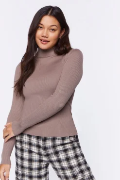 Ribbed Turtleneck Sweater-Knit Top