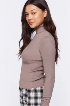 Ribbed Turtleneck Sweater-Knit Top