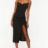 Ruched Cowl Neck Cami Midi Dress