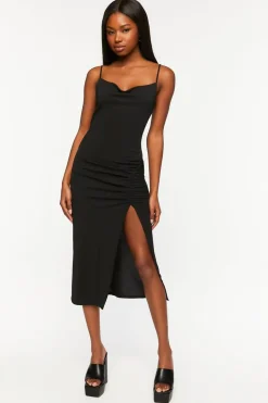 Ruched Cowl Neck Cami Midi Dress
