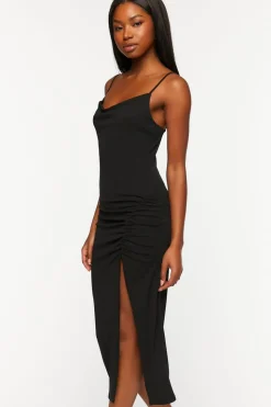 Ruched Cowl Neck Cami Midi Dress