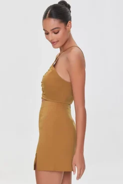 Ruched Cropped Cami & Mini Skirt Set