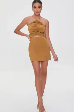 Ruched Cropped Cami & Mini Skirt Set