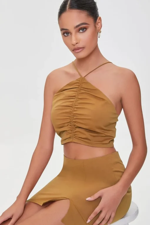 Ruched Cropped Cami & Mini Skirt Set