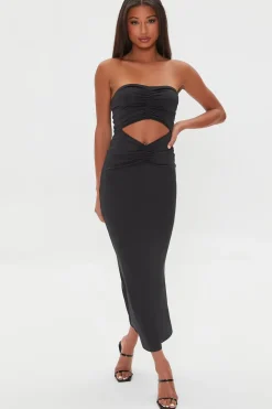 Ruched Cutout Maxi Tube Dress