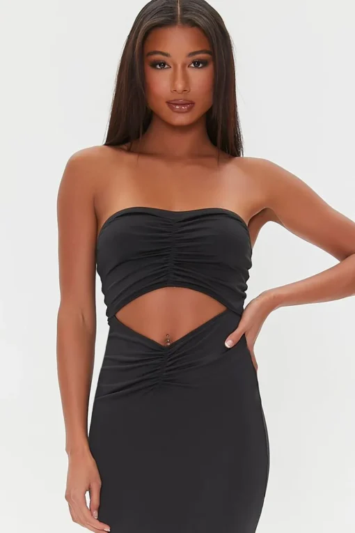 Ruched Cutout Maxi Tube Dress