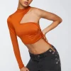Ruched Cutout One-Sleeve Crop Top
