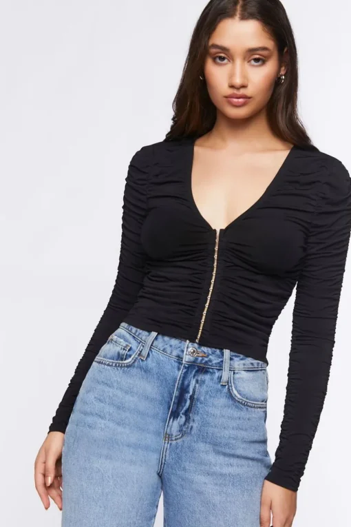 Ruched Hook-And-Eye Top