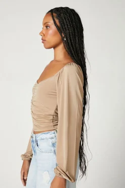 Ruched Peasant-Sleeve Top