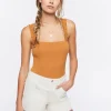 Ruched-Strap Ribbed Bodysuit