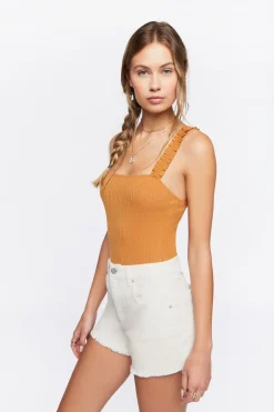 Ruched-Strap Ribbed Bodysuit