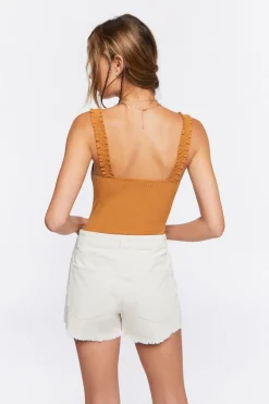 Ruched-Strap Ribbed Bodysuit