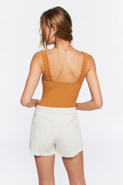 Ruched-Strap Ribbed Bodysuit