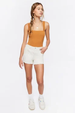 Ruched-Strap Ribbed Bodysuit