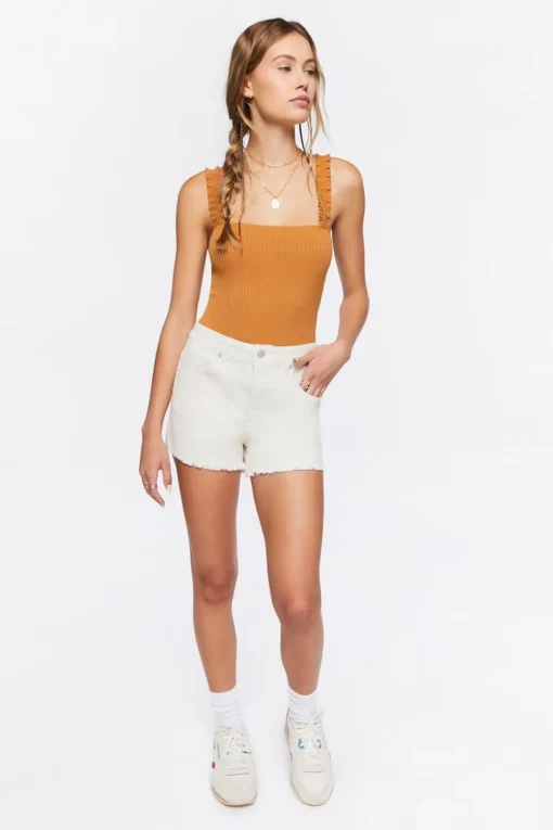Ruched-Strap Ribbed Bodysuit