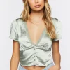 Satin Button-Up Crop Top