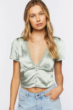 Satin Button-Up Crop Top