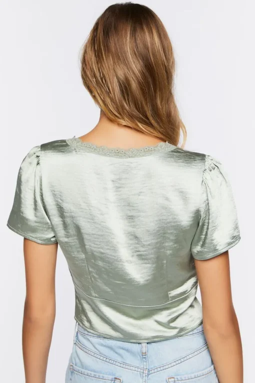 Satin Button-Up Crop Top