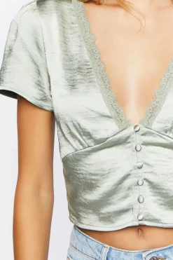 Satin Button-Up Crop Top