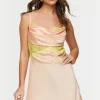 Satin Cowl Lace-Trim Slip Dress