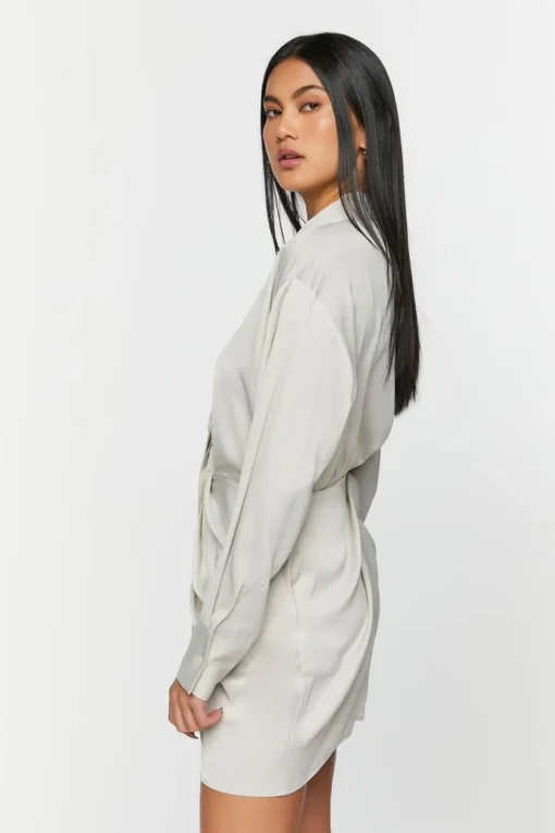 Satin Draped Shirt Dress