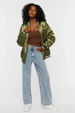 Satin Embroidered Bomber Jacket