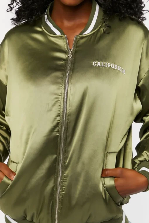 Satin Embroidered Bomber Jacket