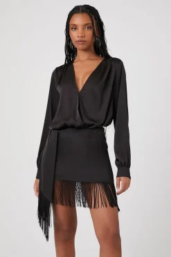 Satin Fringe Mini Skirt