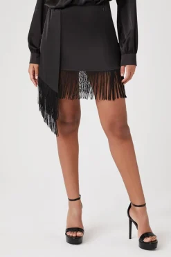 Satin Fringe Mini Skirt
