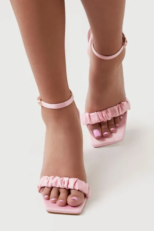 Satin Open-Toe Black Heels