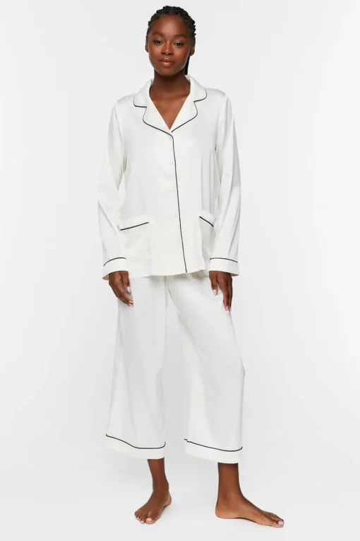 Satin Piped-Trim Shirt & Shorts Pants Set