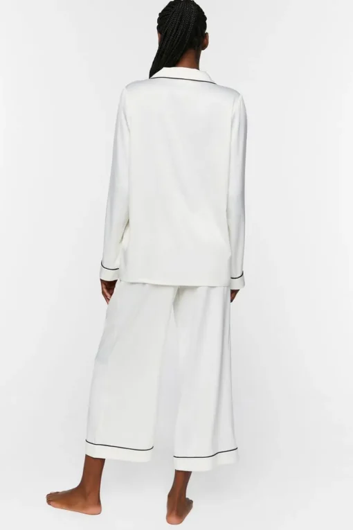 Satin Piped-Trim Shirt & Shorts Pants Set