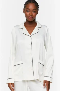 Satin Piped-Trim Shirt & Shorts Pants Set